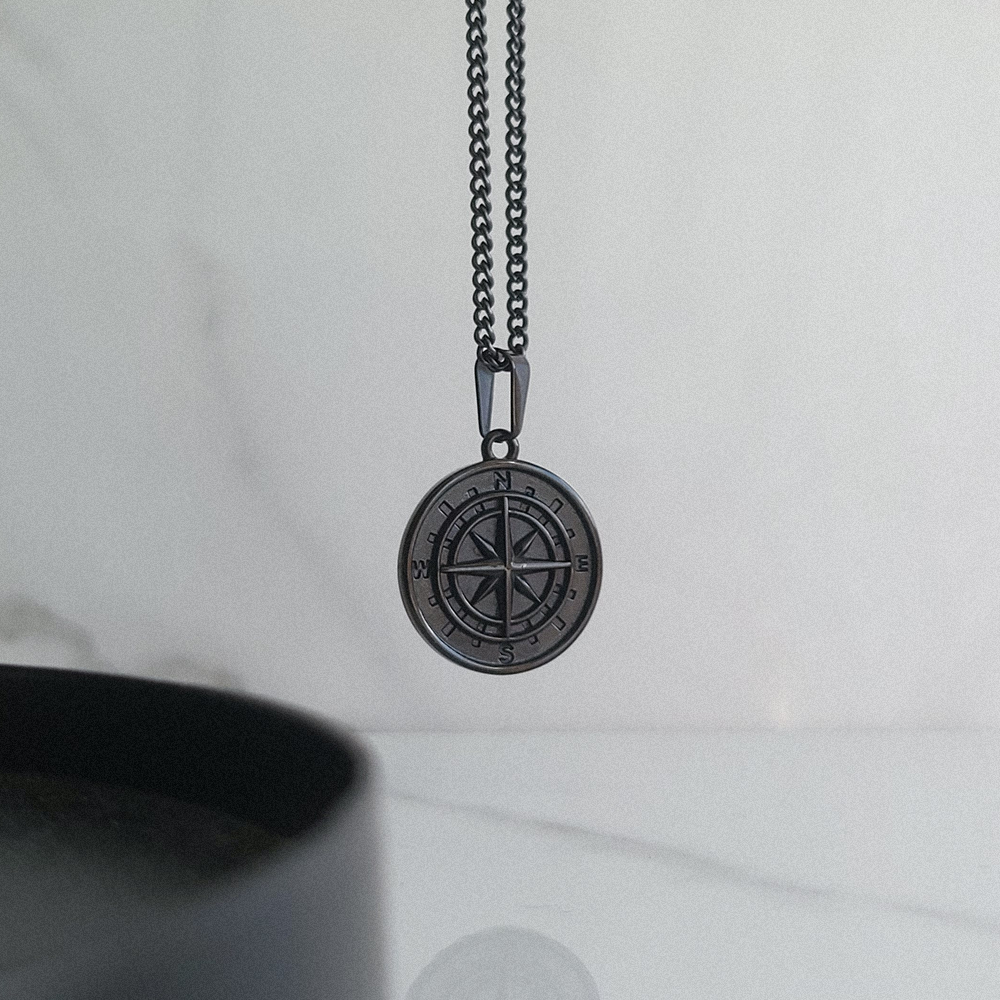 Black Compass Pendant, hanging
