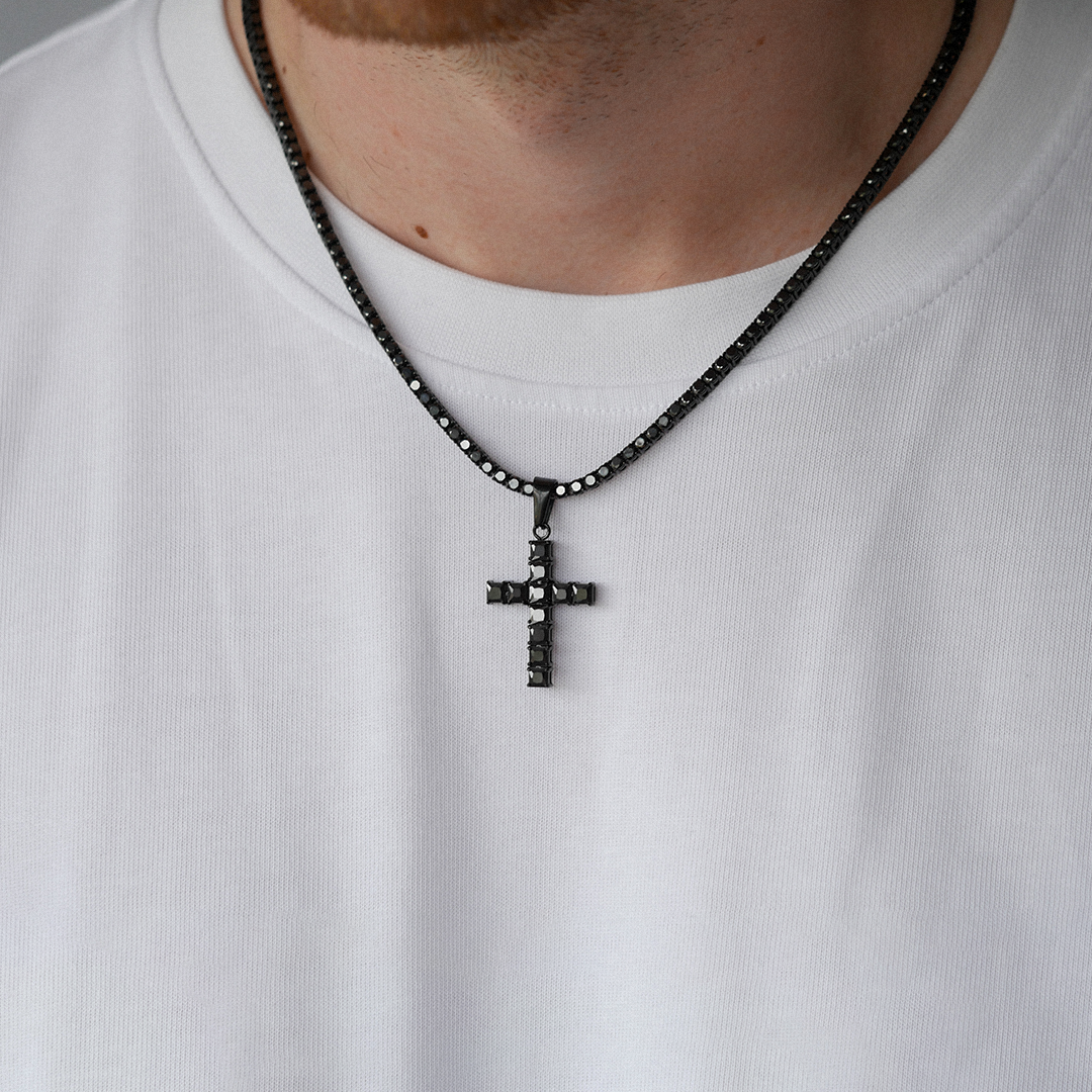 Midnight Gemstone Cross Pendant