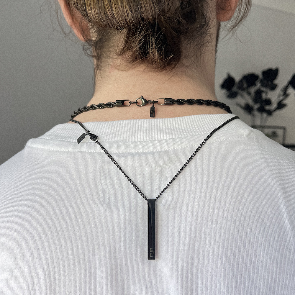 Black Bar Pendant, modelled from behind