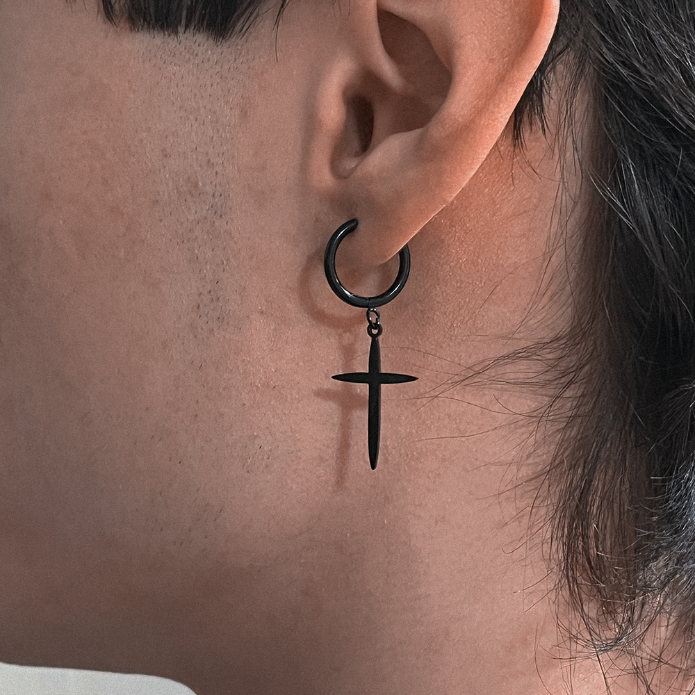 Cross Earring, modeled mens