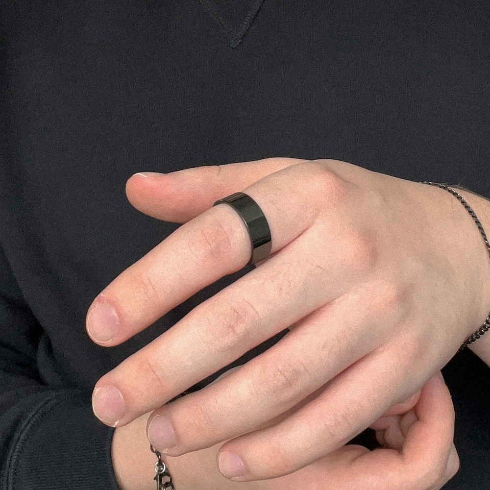 Black Flat Band Ring, modeled front