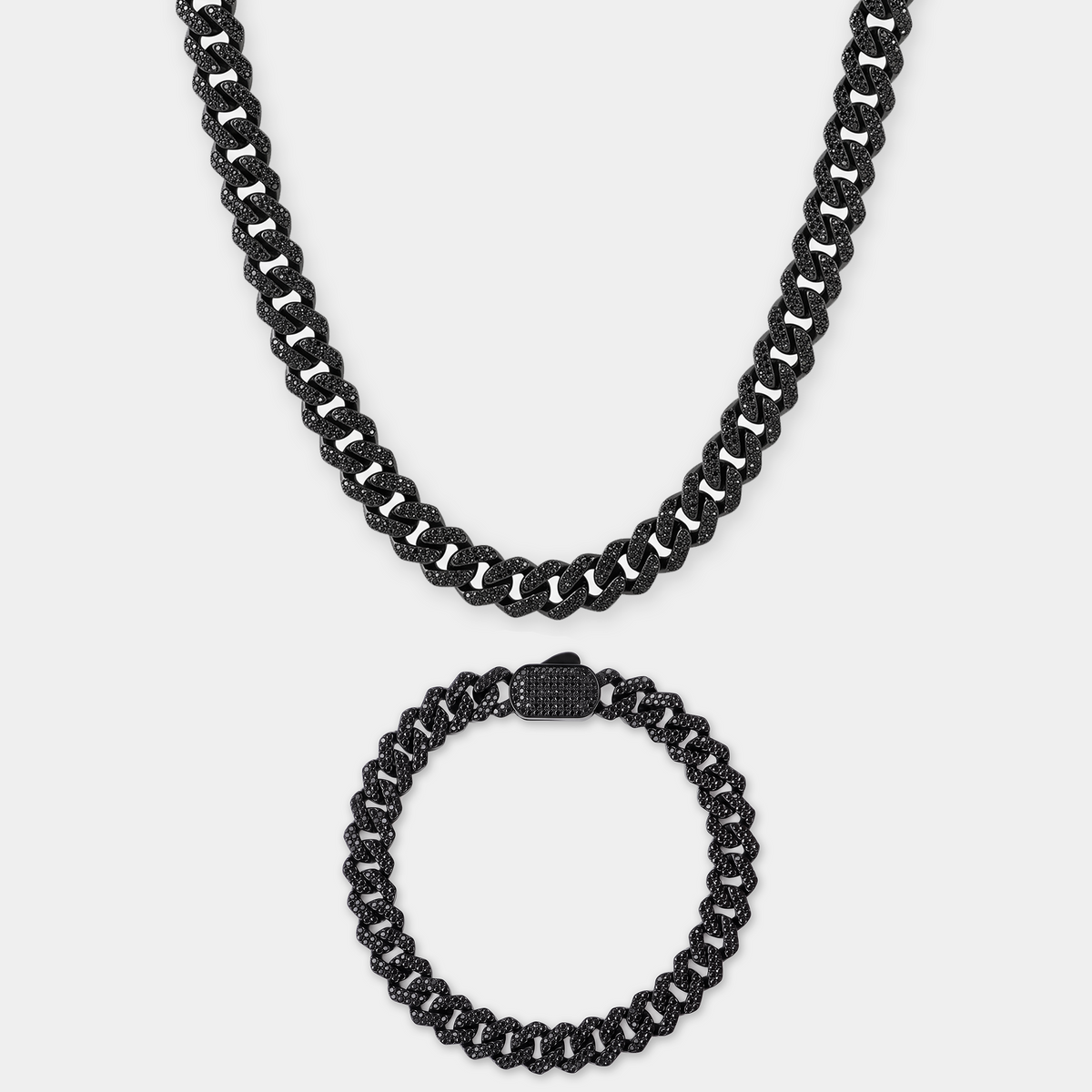 Frosted Cuban Chain & Bracelet Set (8MM)
