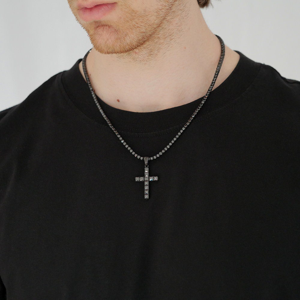 Midnight Gemstone Cross Pendant