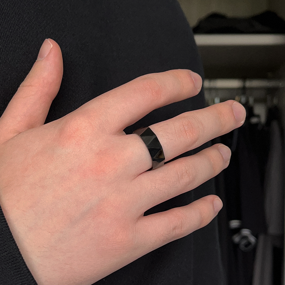 Black Geometric Band Ring Modeled