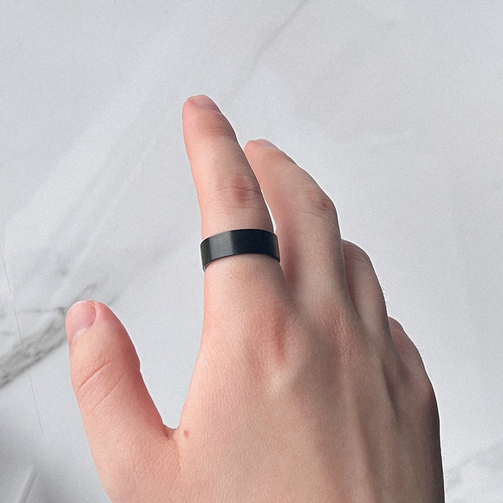 Black Flat Band Ring (Matte), modeled