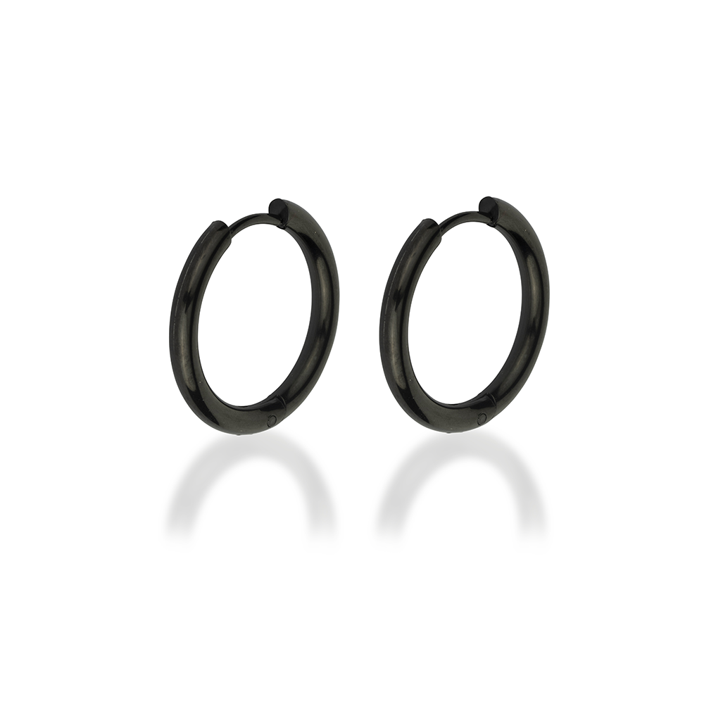 Black Hoop Earrings 16mm, front