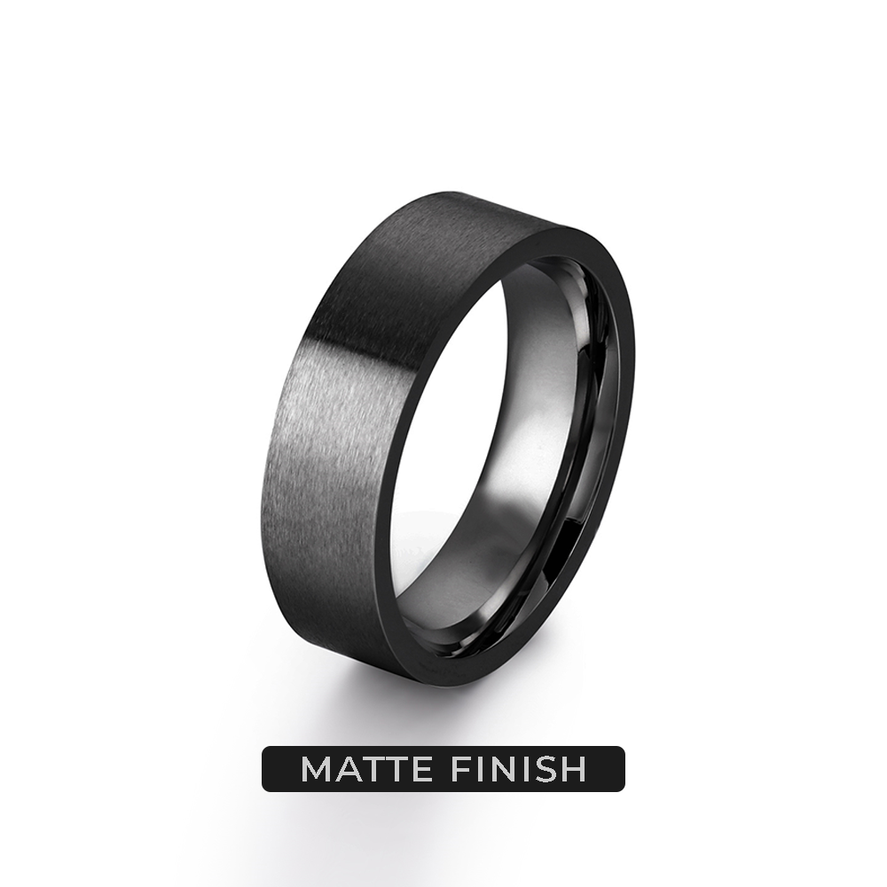 Black Flat Band Ring (Matte), front