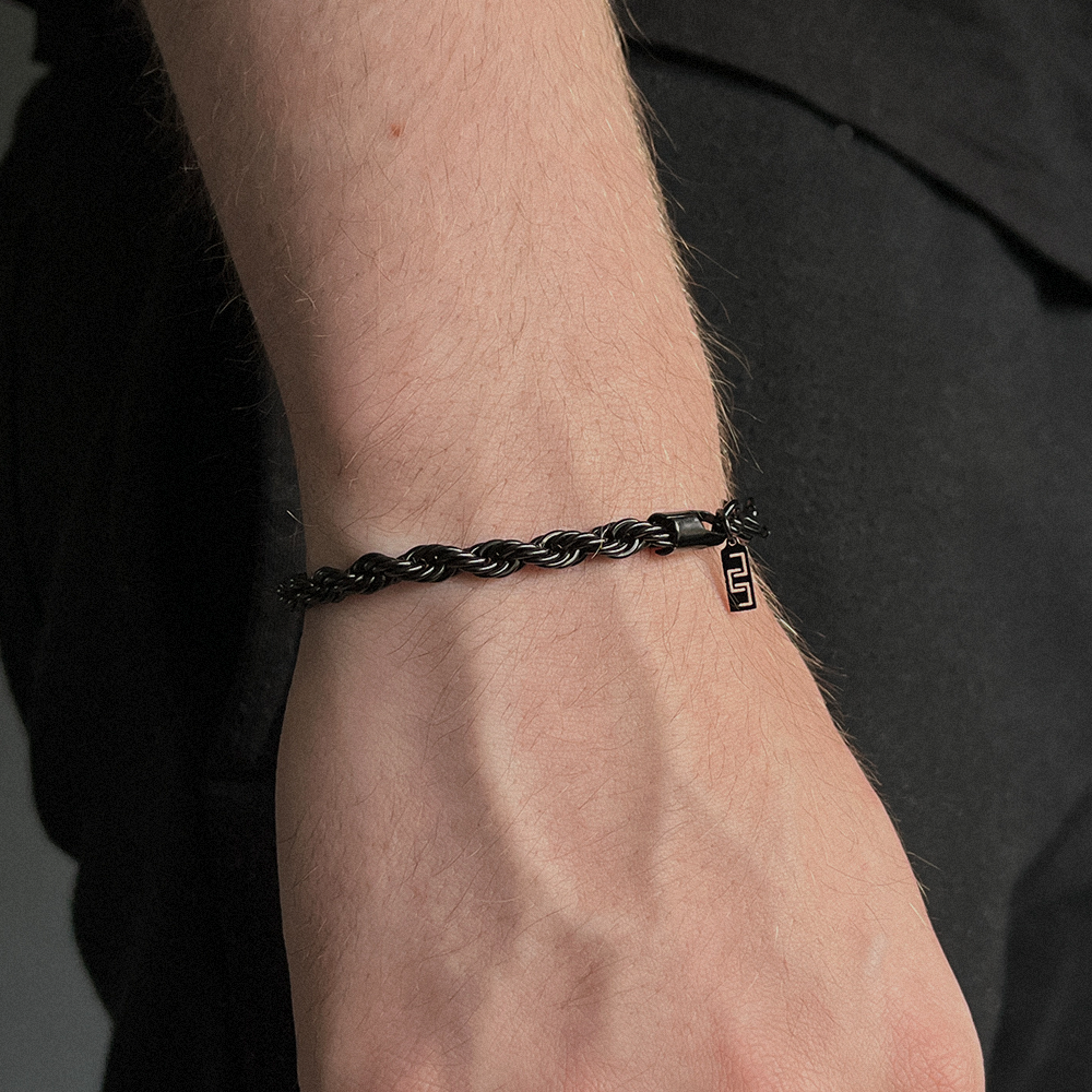 Black Rope Bracelet (5mm), Modeled