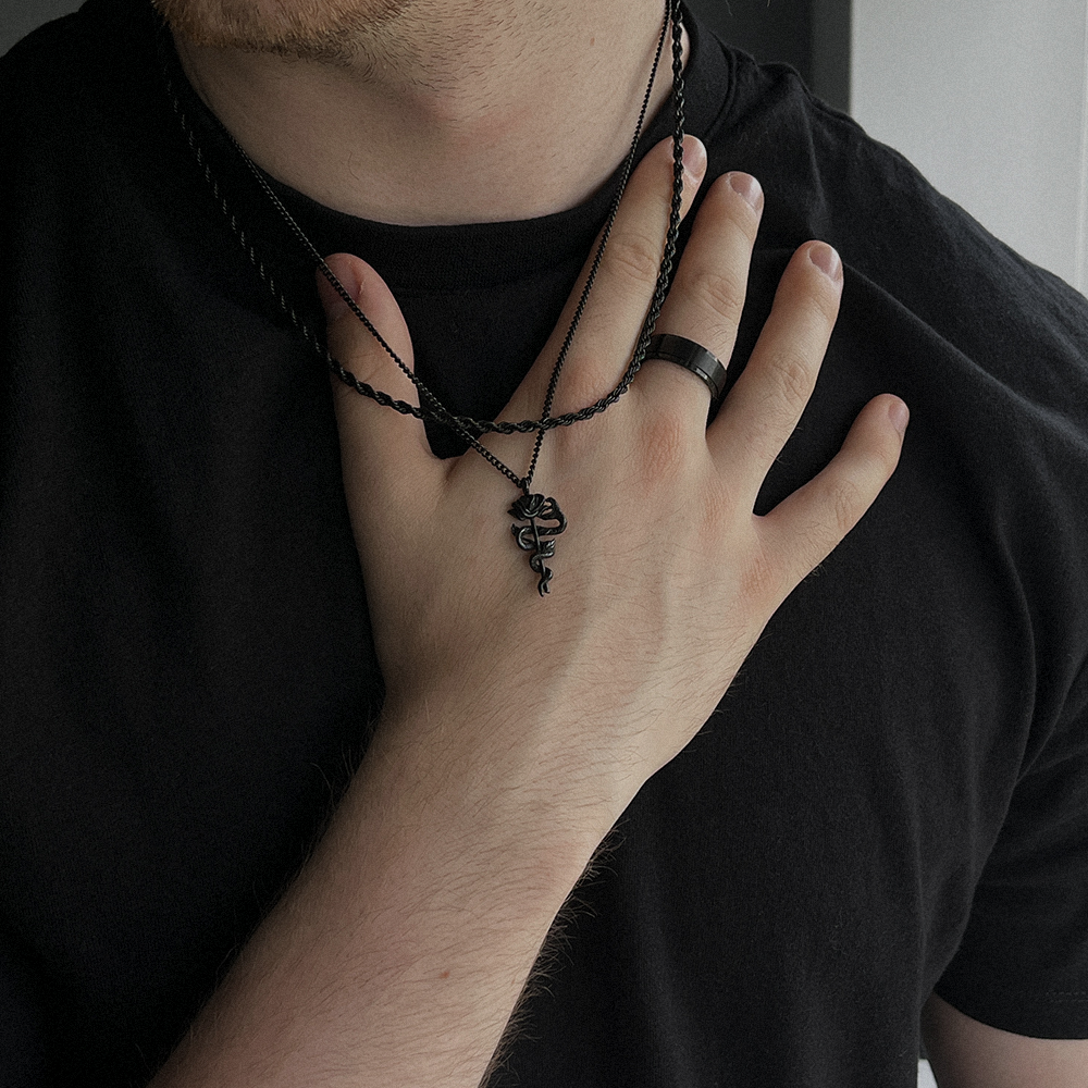 Black Serpent and Rose Pendant, Modeled