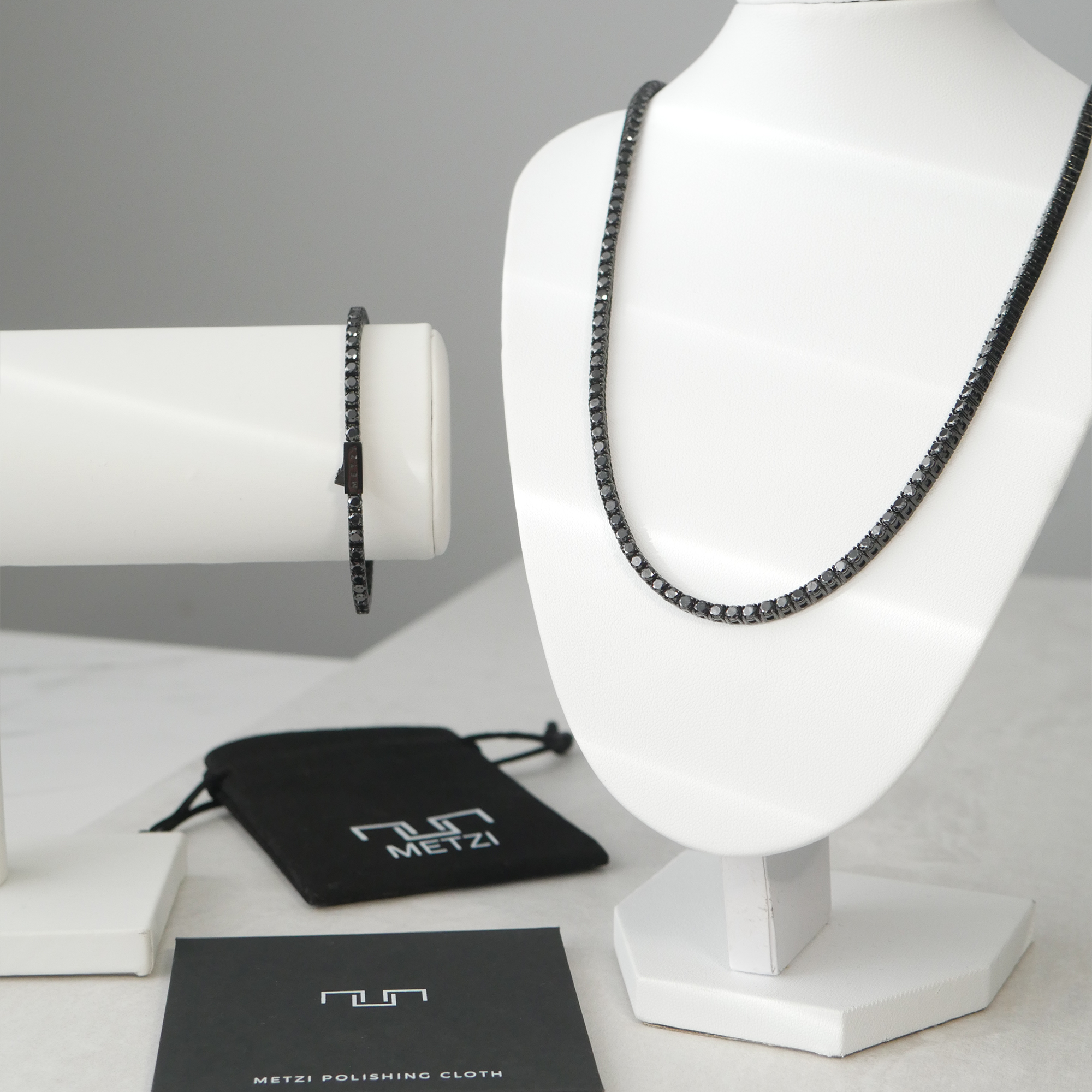 Black Tennis Chain & Bracelet Set (3mm) | Metzi Jewellery