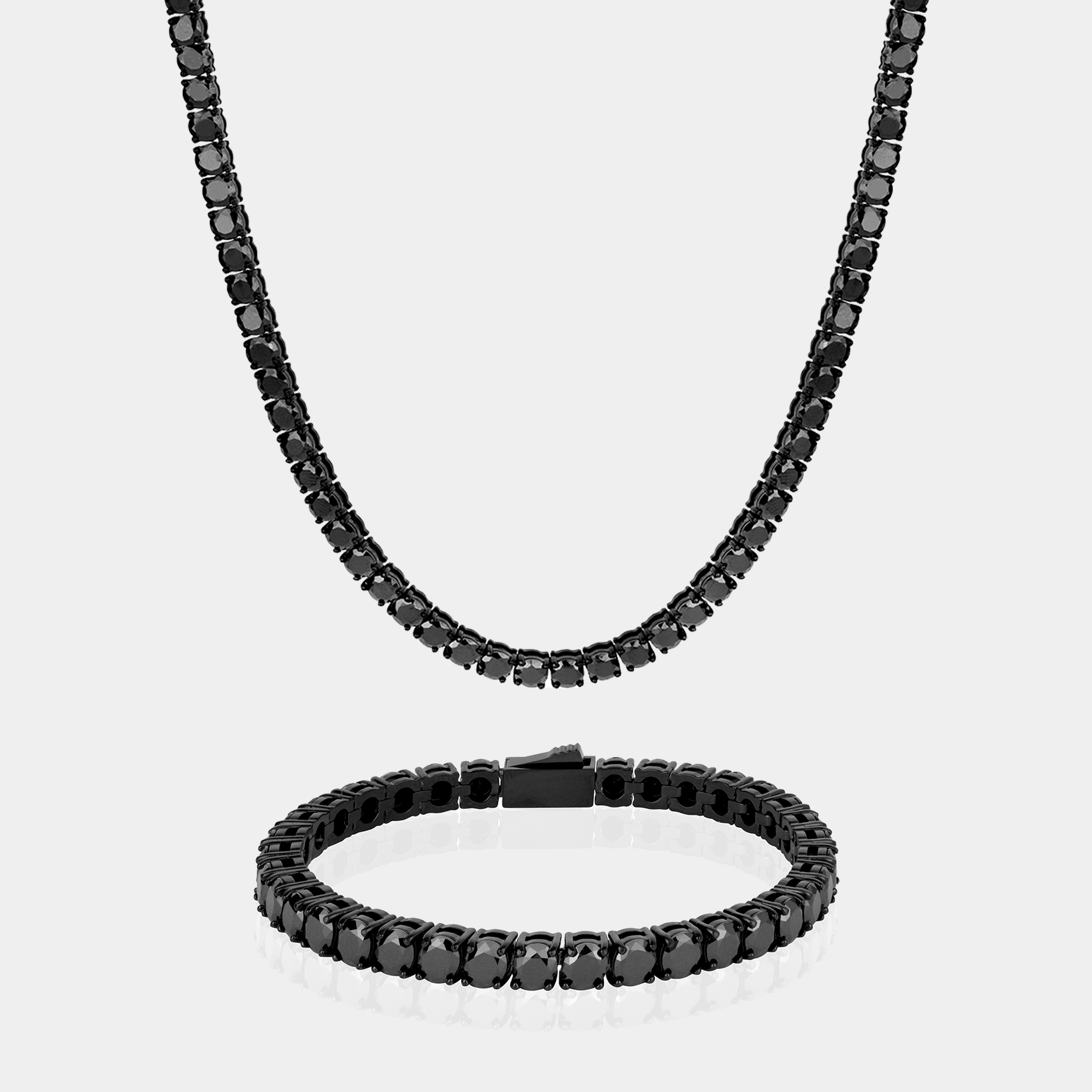 Black Tennis Chain & Bracelet Set (5mm) | Metzi Jewellery