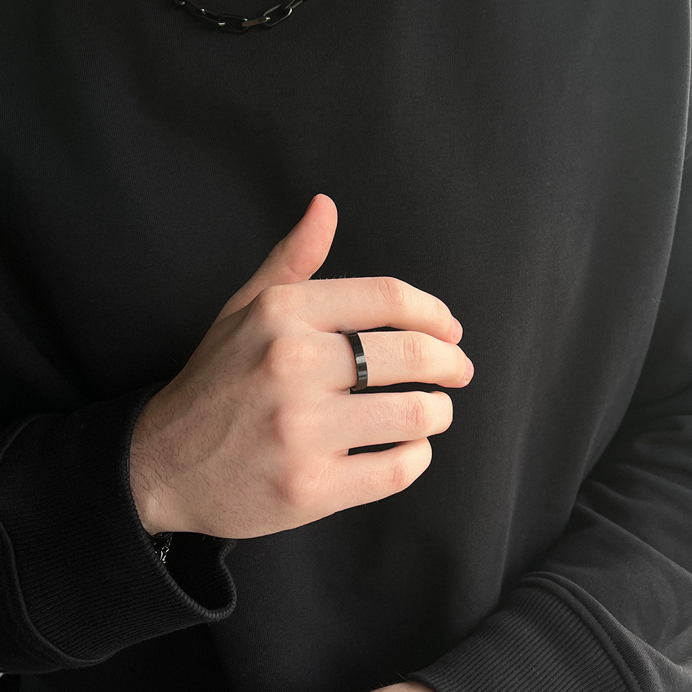 Black Thin Band Ring, Modeled