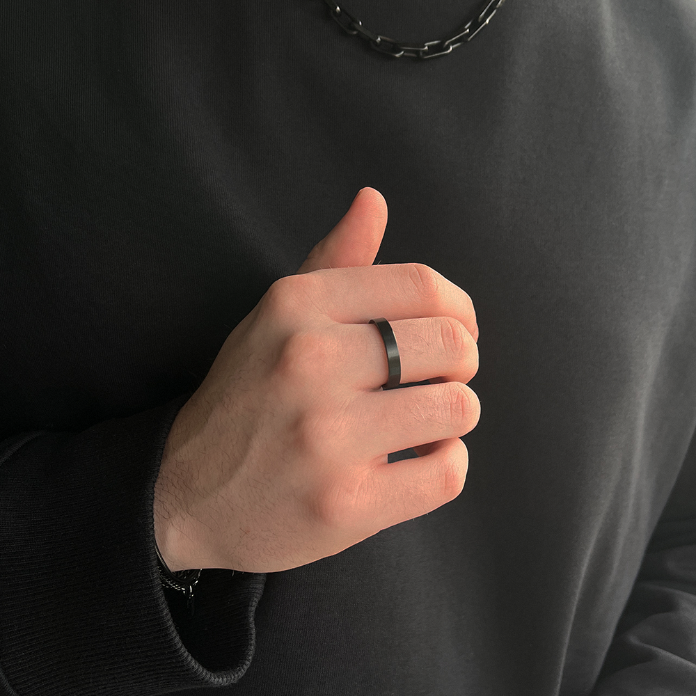 Black Thin Band Ring Matte, Modeled